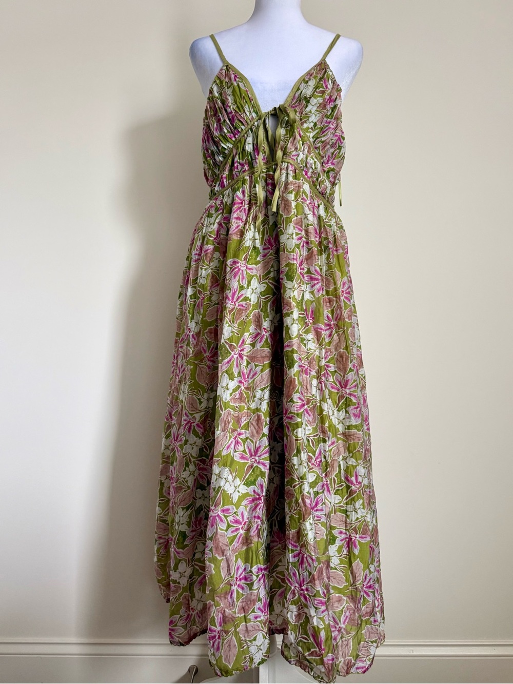 En Saison Dress size large green floral print cotton fully lined